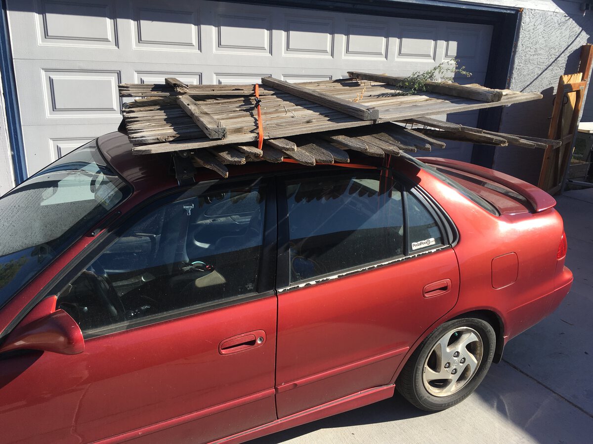 My Corolla in typical use, hauling some sort of found project materials